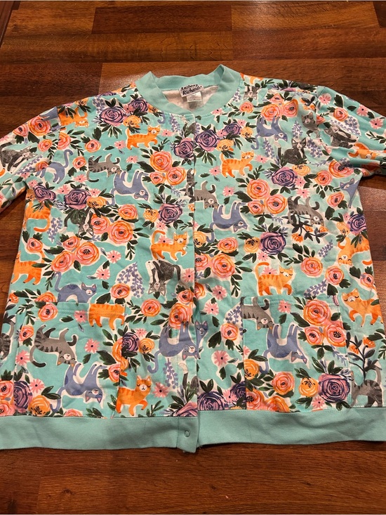 Anthony Richards Sweaters - Vintage Anthony Richards Cat Snap Front Floral Sweater Women’s 3X Teal